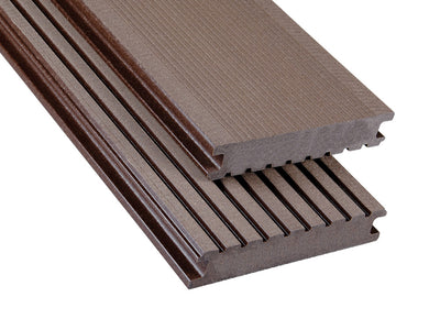 26×145mm Kovalex® Standard WPC-Terrassendiele, schokoladenbraun, gebürstet, Vollprofil, grob/fein