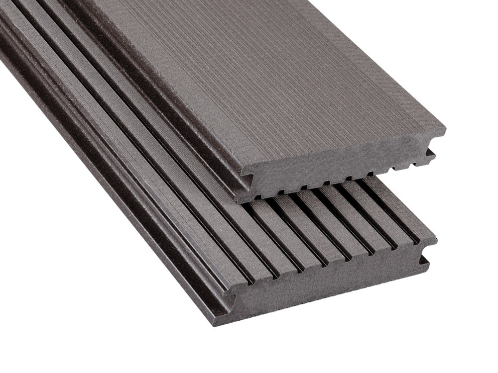 26×145mm Kovalex® Standard WPC-Terrassendiele, graubraun, gebürstet, Vollprofil, grob/fein