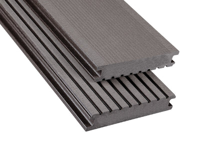 26×145mm Kovalex® Standard WPC-Terrassendiele, graubraun, gebürstet, Vollprofil, grob/fein
