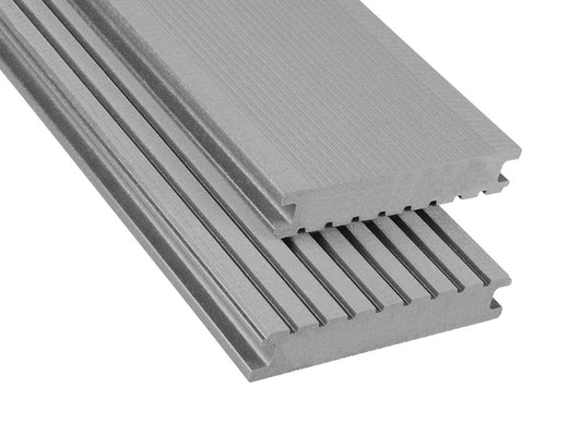 26×145mm Kovalex® Standard WPC-Terrassendiele, grau, gebürstet, Vollprofil, grob/fein