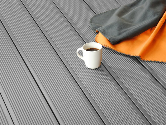 26×145mm Kovalex® Exklusiv WPC-Terrassendiele, grau, ungebürstet, Hohlkammer, grob/fein