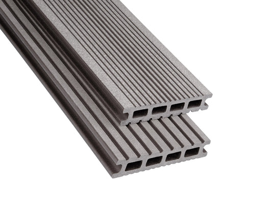 26×145mm Kovalex® Exklusiv WPC-Terrassendiele, graubraun, gebürstet, Hohlkammer, grob/fein