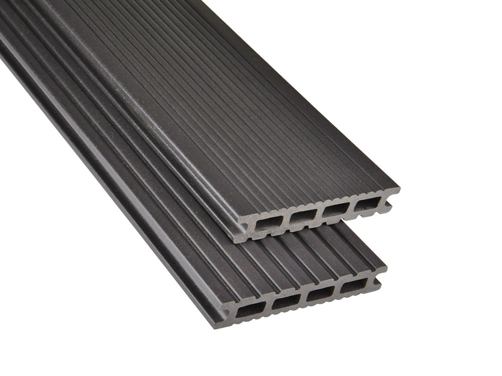 26×145mm Kovalex® Exklusiv WPC-Terrassendiele, graubraun, mattiert, Hohlkammer, grob/fein