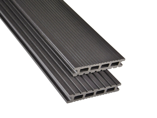 26×145mm Kovalex® Exklusiv WPC-Terrassendiele, graubraun, mattiert, Hohlkammer, grob/fein