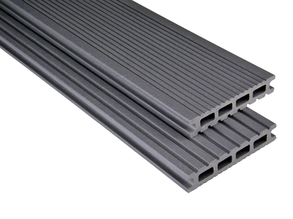 26×145mm Kovalex® Exklusiv WPC-Terrassendiele, steingrau, mattiert, Hohlkammer, grob/fein