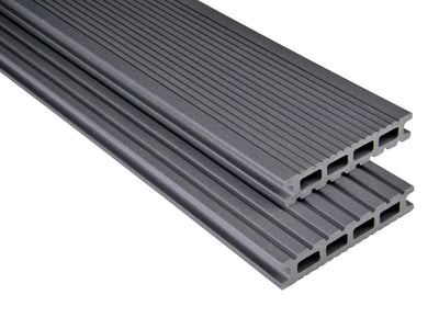 26×145mm Kovalex® Exklusiv WPC-Terrassendiele, steingrau, mattiert, Hohlkammer, grob/fein