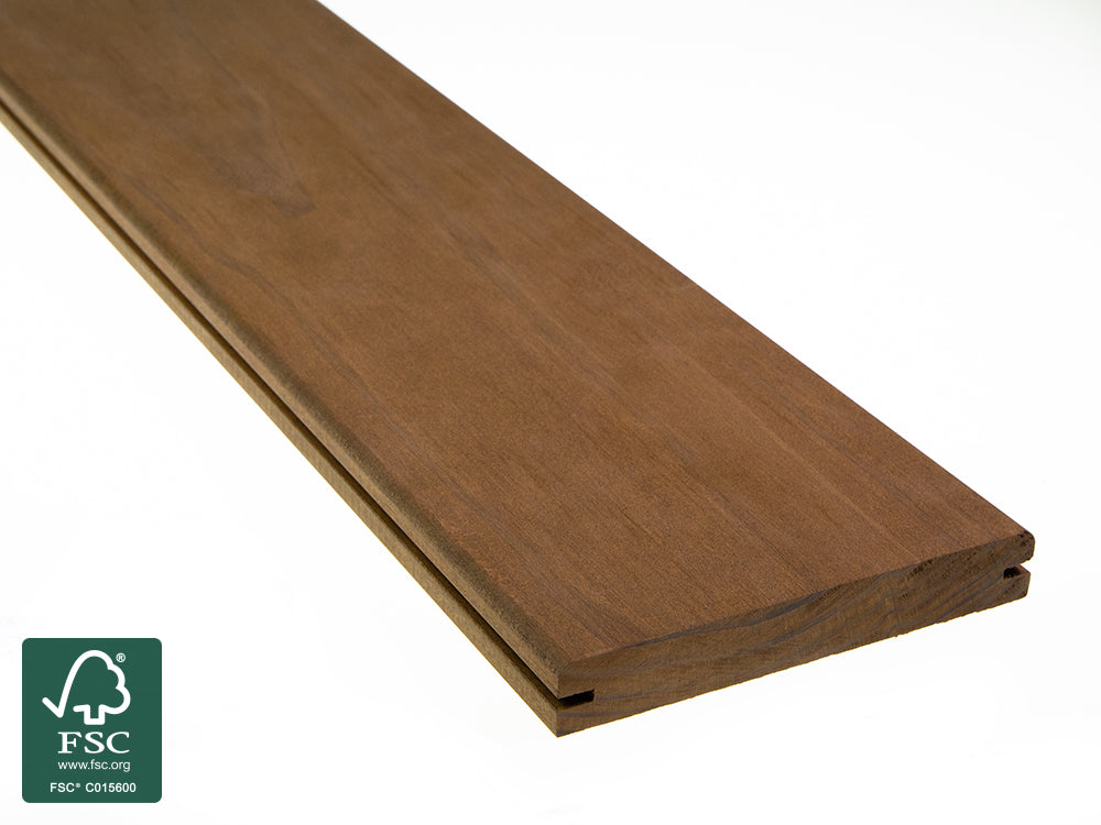 Kebony Clear Terrassendielen, 22x142 mm, glatt, seitlich genutet, Kanten gerundet, Rückseite Kanten gefast