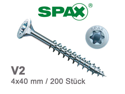 4,0×40mm SPAX Universalschrauben, A2, mit Senkkopf, T-Star plus, 200 Stück