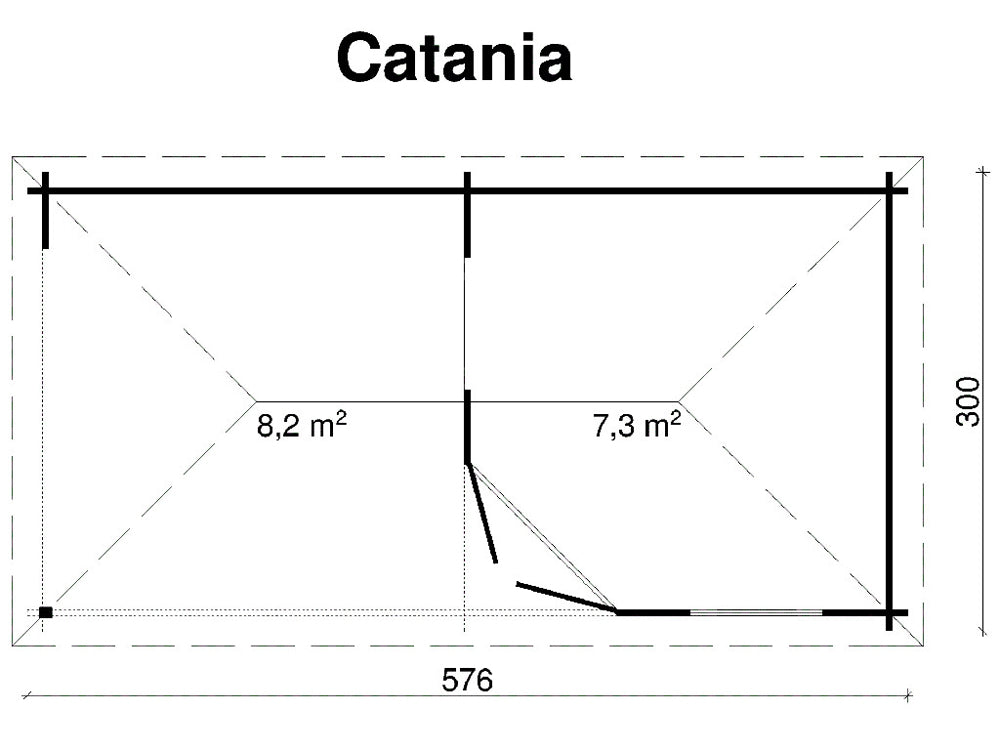 TENE Kaubandus Gartenhaus "CATANIA", 40 mm Wandstärke, unbehandelt, 576x300 cm, mit Doppeltür + 2 Fenster