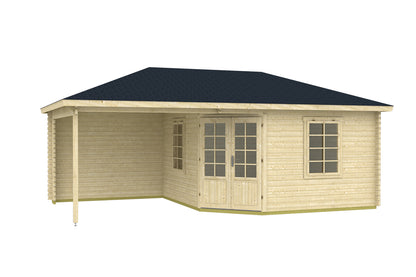 TENE Kaubandus Gartenhaus "SICILIA", 40 mm Wandstärke, unbehandelt, 676x400 cm, mit Doppeltür + 2 Fenster