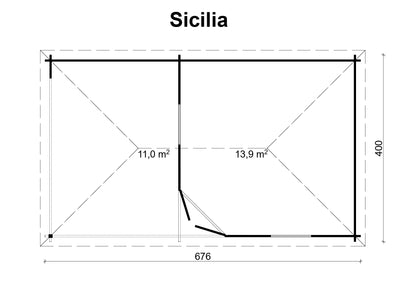 TENE Kaubandus Gartenhaus "SICILIA", 40 mm Wandstärke, unbehandelt, 676x400 cm, mit Doppeltür + 2 Fenster