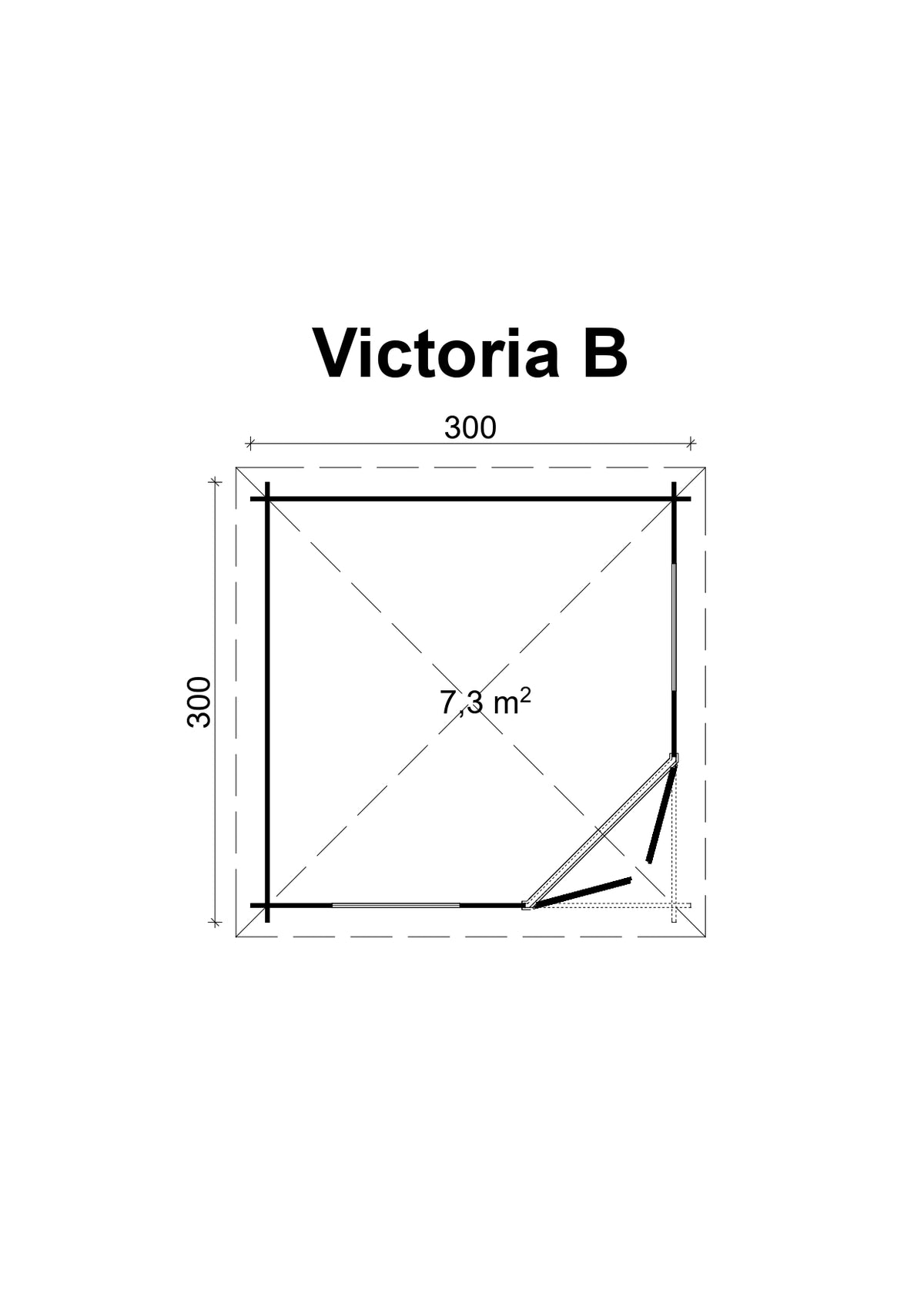 TENE Kaubandus Gartenhaus "VICTORIA B", 40 mm Wandstärke, unbehandelt, 300x300 cm, mit Doppeltür + 2 Fenster