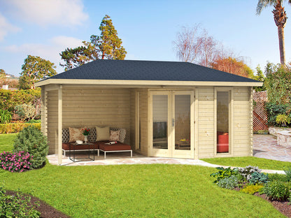 TENE Kaubandus Gartenhaus "VENEZIA", 40 mm Wandstärke, unbehandelt, 576x300 cm, mit Doppeltür + 2 Fenster