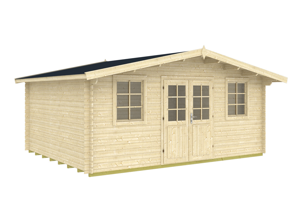 TENE Kaubandus Gartenhaus "Bidasoa", 28 mm Wandstärke, unbehandelt, 500x400 cm, mit Doppeltür + 2 Fenster