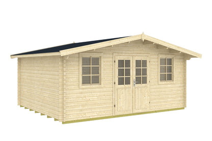 TENE Kaubandus Gartenhaus "Bidasoa", 28 mm Wandstärke, unbehandelt, 500x400 cm, mit Doppeltür + 2 Fenster