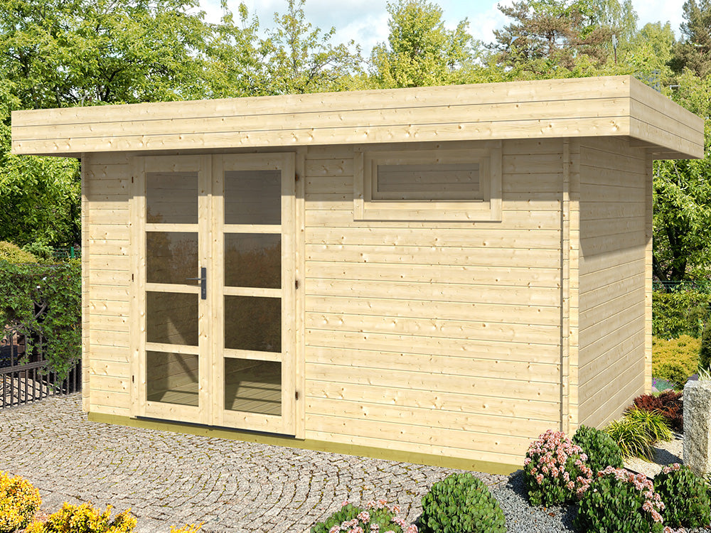 TENE Kaubandus Gartenhaus "ORIENTAL 3", 28 mm Wandstärke, unbehandelt, 380x260 cm, mit Doppeltür + Fenster