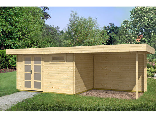TENE Kaubandus Gartenhaus "ORIENTAL 3 - SD300", 28 mm Wandstärke, unbehandelt,  380x260+300 cm, mit Doppeltür + Fenster