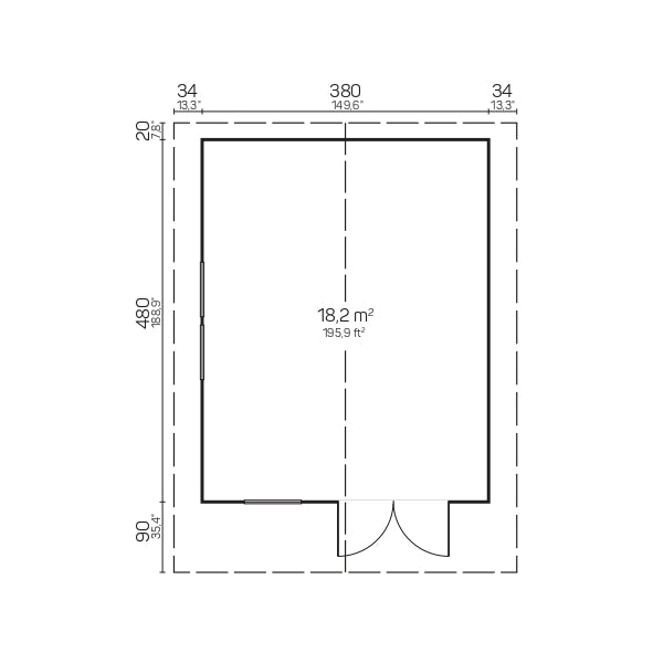TENE Kaubandus Gartenhaus "ENZO C/1", 40 mm Wandstärke, unbehandelt, 400x500 cm, mit Doppeltür + 2 Fenster