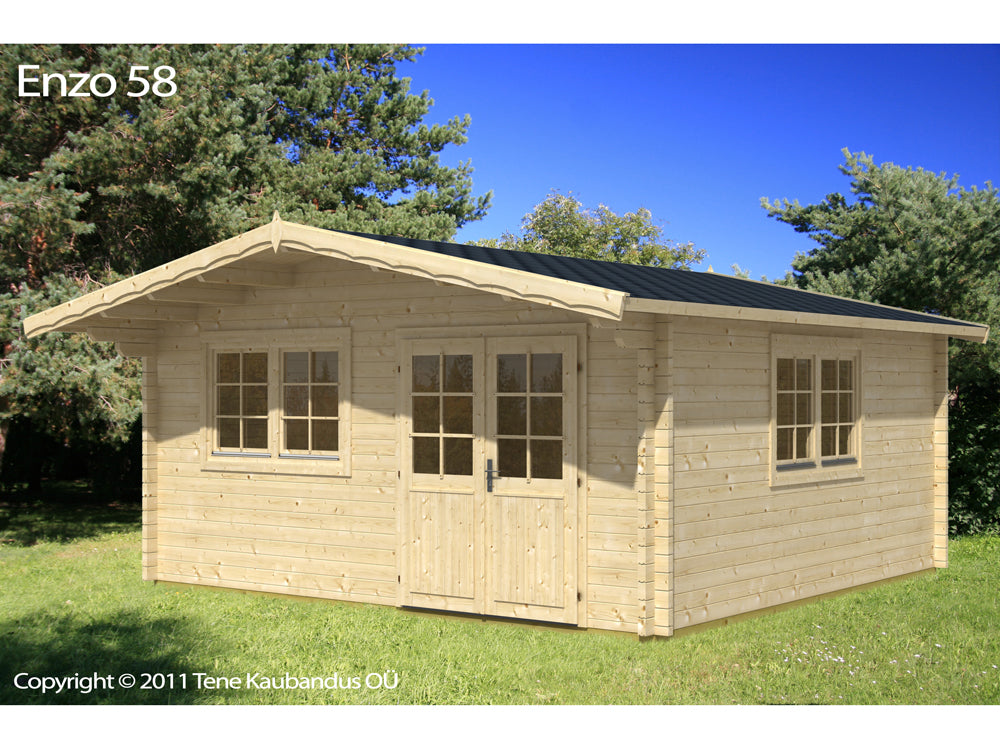 TENE Kaubandus Gartenhaus "ENZO D", 40 mm Wandstärke, unbehandelt, 500x500 cm, mit Doppeltür + 2 Fenster