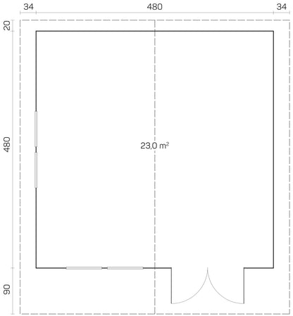 TENE Kaubandus Gartenhaus "ENZO D", 40 mm Wandstärke, unbehandelt, 500x500 cm, mit Doppeltür + 2 Fenster