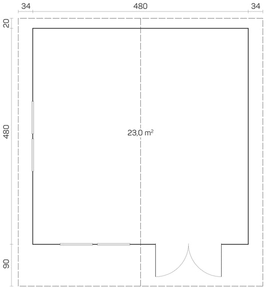 TENE Kaubandus Gartenhaus "ENZO D", 40 mm Wandstärke, unbehandelt, 500x500 cm, mit Doppeltür + 2 Fenster