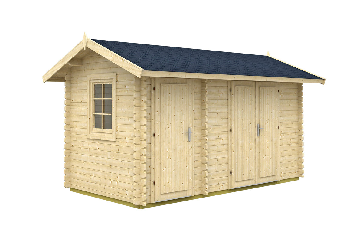 TENE Kaubandus Gartenhaus "KARINA", 40 mm Wandstärke, unbehandelt, 435x255 cm, mit 2 Türen & 2 Fenster
