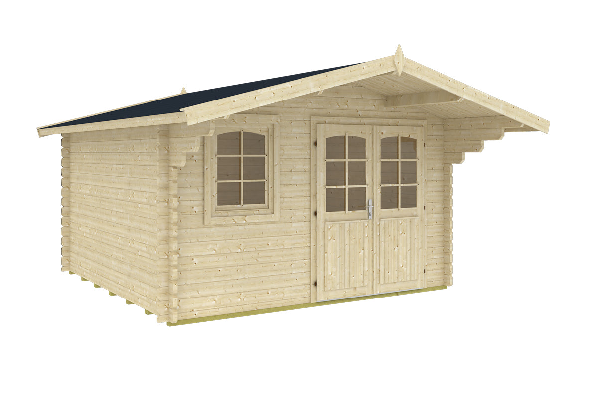 TENE Kaubandus Gartenhaus "MARI B", 40 mm Wandstärke, unbehandelt, 380x380 cm, mit Doppeltür & Fenster