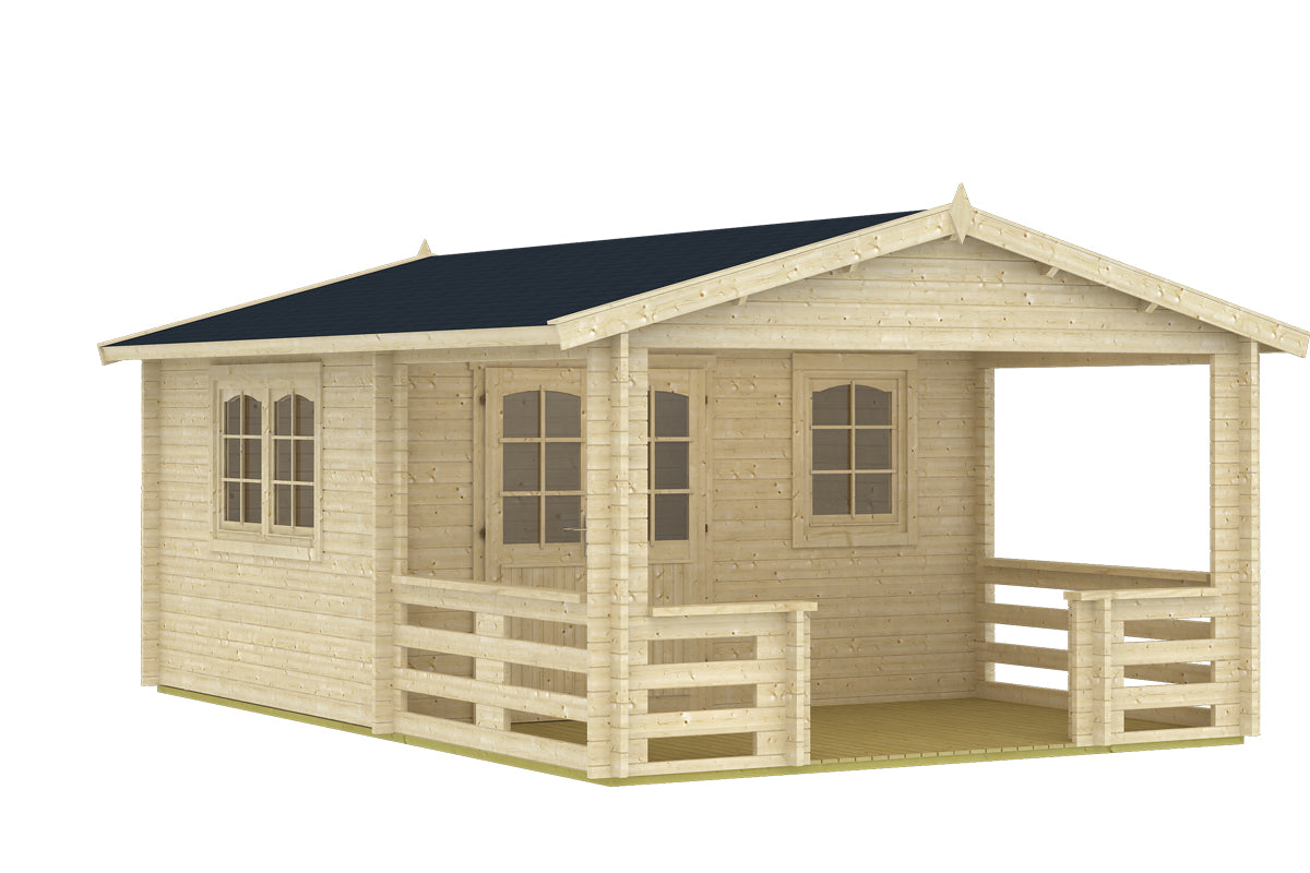 TENE Kaubandus Gartenhaus "MONTANA", 40 mm Wandstärke, unbehandelt, 400x595 cm, mit Doppeltür + 2 Fenster