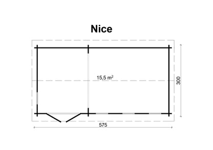 TENE Kaubandus Gartenhaus "NICE", 40 mm Wandstärke, unbehandelt, 575x300 cm, mit Doppeltür + 4 Fenster