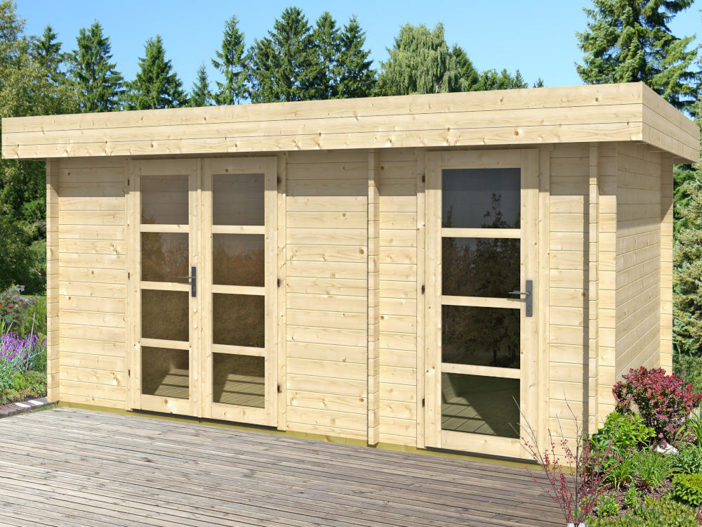 TENE Kaubandus Gartenhaus "Oriental 4",  40 mm Wandstärke, unbehandelt,  470x320 cm, mit 2 Türen
