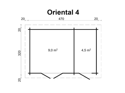 TENE Kaubandus Gartenhaus "Oriental 4",  40 mm Wandstärke, unbehandelt,  470x320 cm, mit 2 Türen