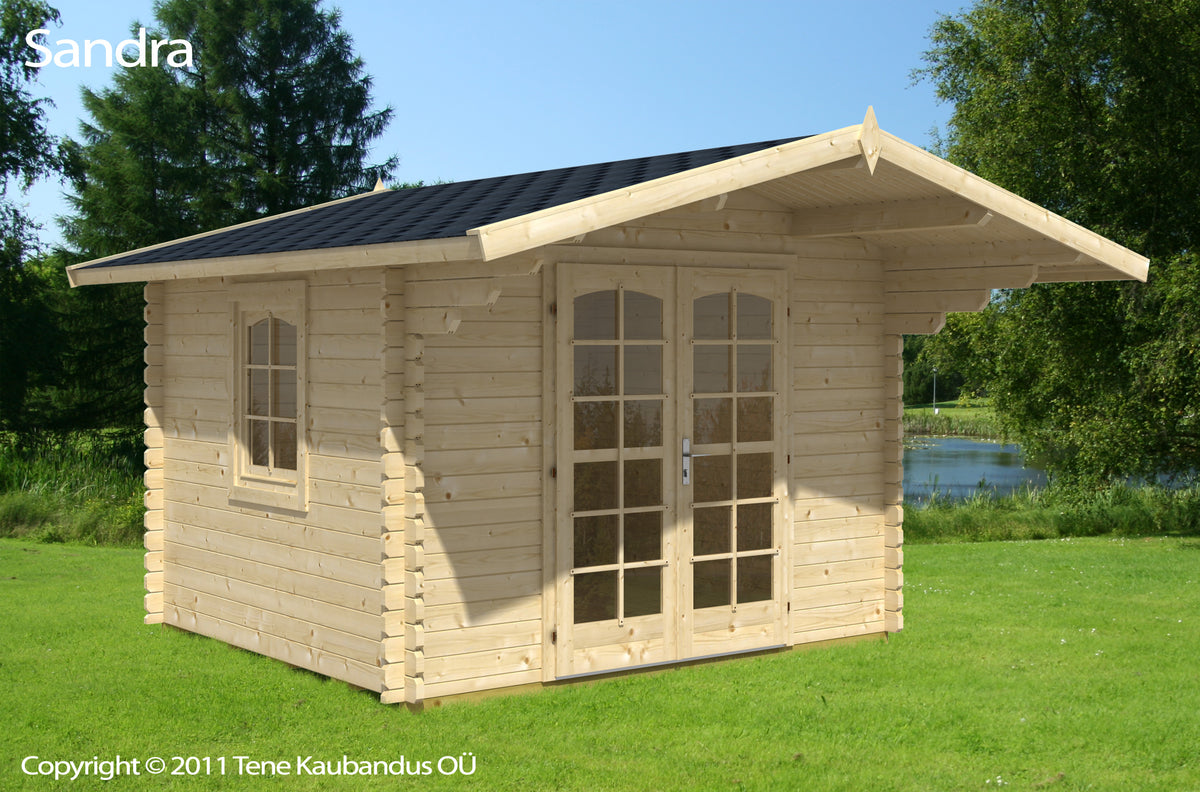 TENE Kaubandus Gartenhaus "SANDRA B", 40 mm Wandstärke, unbehandelt, 320x320 cm, mit Doppeltür & Fenster