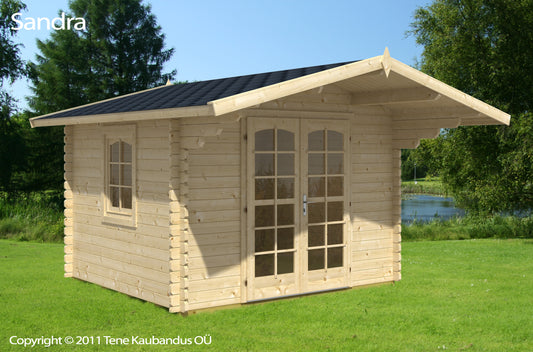TENE Kaubandus Gartenhaus "SANDRA B", 40 mm Wandstärke, unbehandelt, 320x320 cm, mit Doppeltür & Fenster