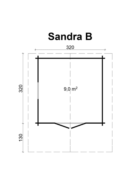 TENE Kaubandus Gartenhaus "SANDRA B", 40 mm Wandstärke, unbehandelt, 320x320 cm, mit Doppeltür & Fenster