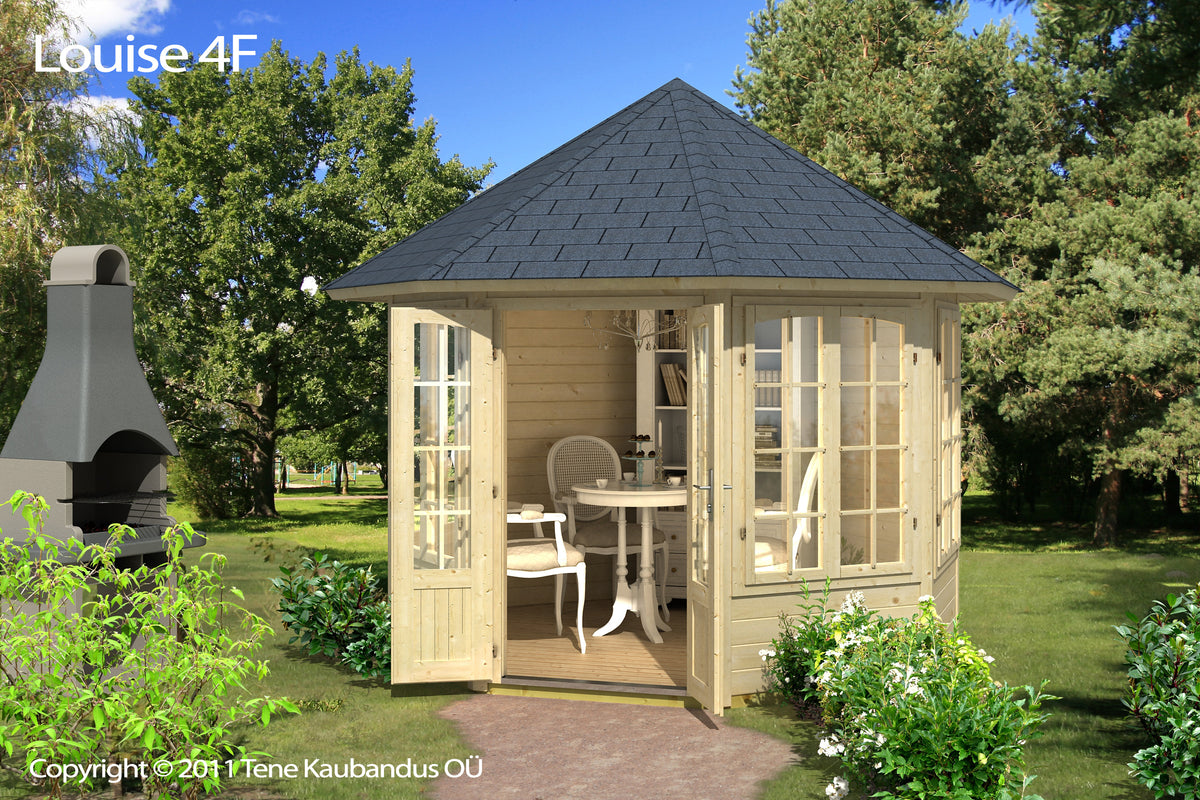 TENE Kaubandus Gartenhaus "LOUISE 4F", 40 mm Wandstärke, unbehandelt, 315 cm, mit Doppeltür + 4 Fenster
