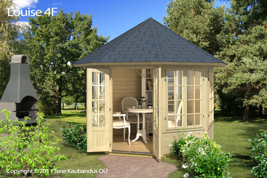 TENE Kaubandus Gartenhaus "LOUISE 4F", 40 mm Wandstärke, unbehandelt, 315 cm, mit Doppeltür + 4 Fenster