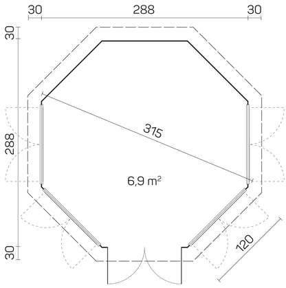TENE Kaubandus Gartenhaus "LOUISE 4F", 40 mm Wandstärke, unbehandelt, 315 cm, mit Doppeltür + 4 Fenster