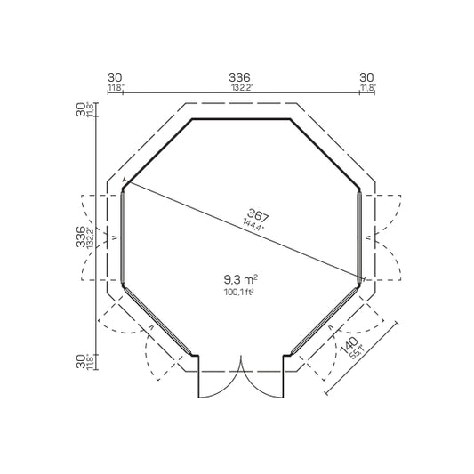 TENE Kaubandus Gartenhaus "EMMA 4F", 40 mm Wandstärke, unbehandelt, 367 cm, mit Doppeltür + 4 Fenster