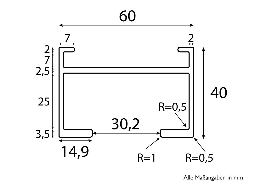 KAHRS Aluminium Unterkonstruktion, 40x60 mm, schwarz, *strong* für sichtbare Befestigung