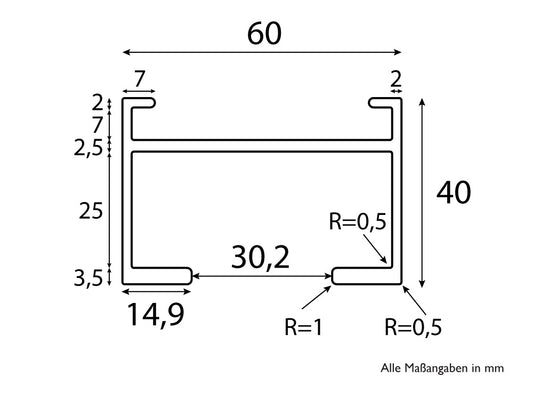 KAHRS Aluminium Unterkonstruktion, 40x60 mm, schwarz, *strong* für sichtbare Befestigung