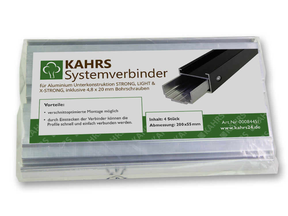KAHRS Aluminium Systemlängsverbinder 4 St./VE, passend für Serien *light* / *strong* / *x-strong* inkl. 16 Stück 4,8x20 mm Bohrschrauben