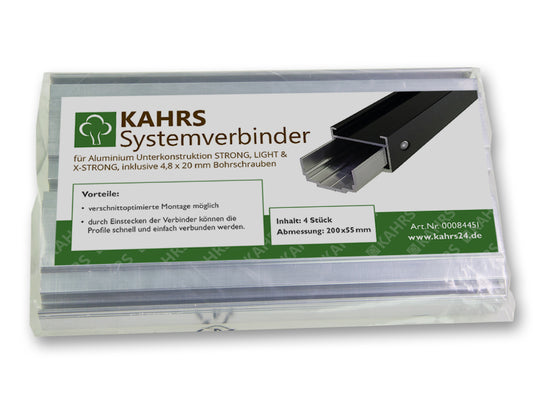 KAHRS Aluminium Systemlängsverbinder 4 St./VE, passend für Serien *light* / *strong* / *x-strong* inkl. 16 Stück 4,8x20 mm Bohrschrauben
