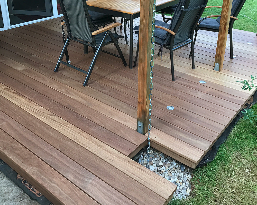 Guyana Teak (Basralocus) Terrassendielen, 25x140 mm, KD, glatt/glatt