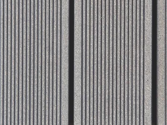 25x138 mm "Die Beliebte massiv", WPC Terrassendielen, beidseitig gebürstet, grob/fein, grau, Vollprofil, BAZ