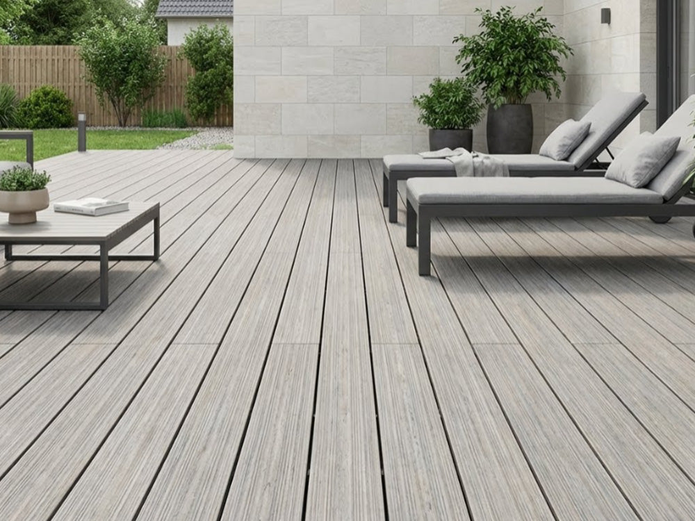 KAHRS WPC Terrassendielen, 20x140 mm, Massiv, Steingrau, Grob/Strukturiert