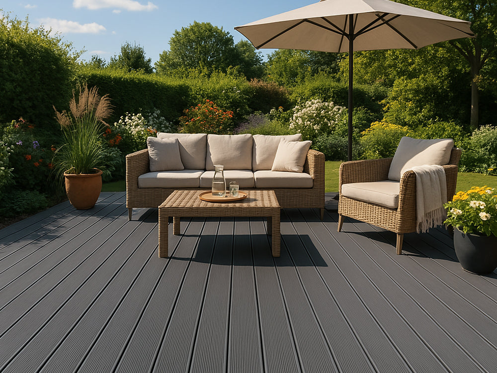 KAHRS WPC Terrassendielen, 25x145 mm, Grau, grob/fein, gebürstet, Hohlkammer