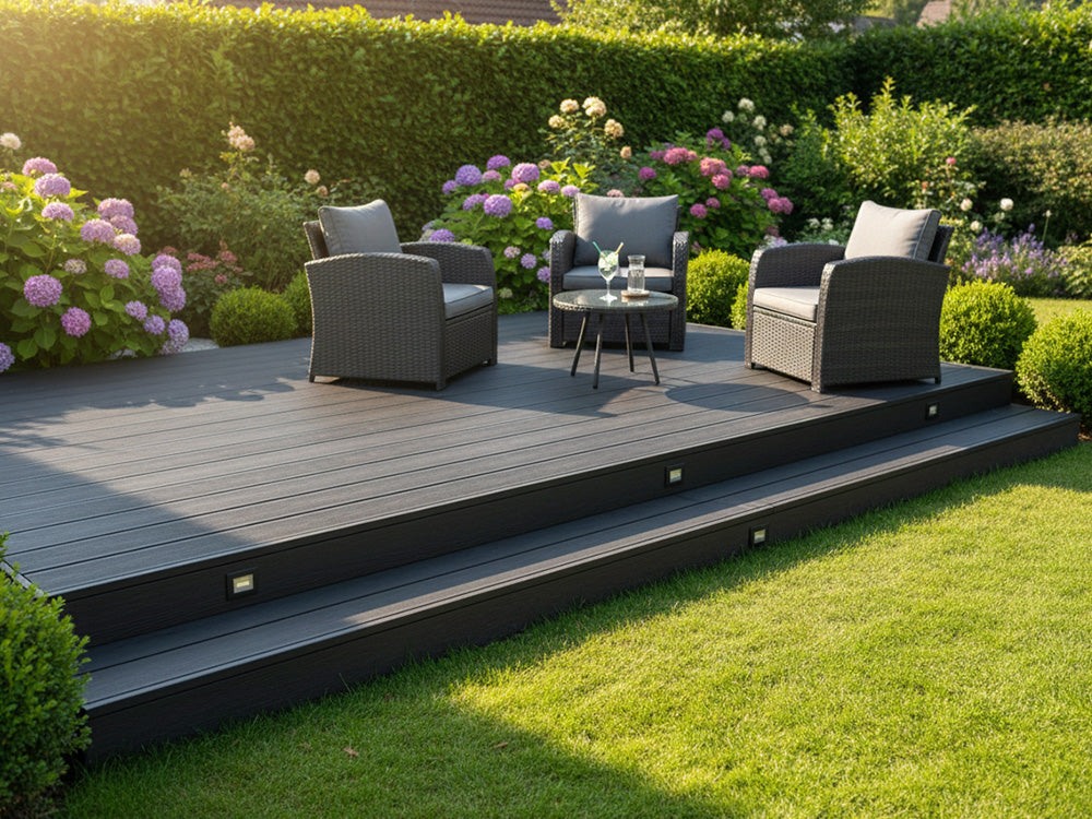 KAHRS WPC Terrassendielen, 25x145 mm, Anthrazit, grob/fein, gebürstet, Hohlkammer