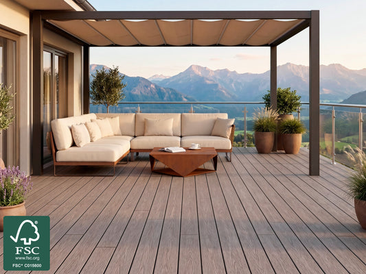 KAHRS WPC CoEx Terrassendielen, 20x140 mm, Massiv, Wendediele Urban Greige / Tropical Brown