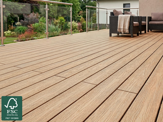 KAHRS WPC CoEx Terrassendielen, 20x140 mm, Massiv, Wendediele Golden Timber / Stone Grey