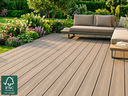 KAHRS WPC CoEx Terrassendielen, 20x200 mm, Massiv XL, Wendediele Urban Greige / Tropical Brown